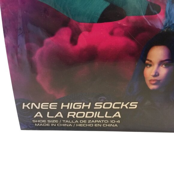 Disney Descendants 3 Knee High Socks Shoe Size 10-4 Aqua Skulls - Picture 2 of 3
